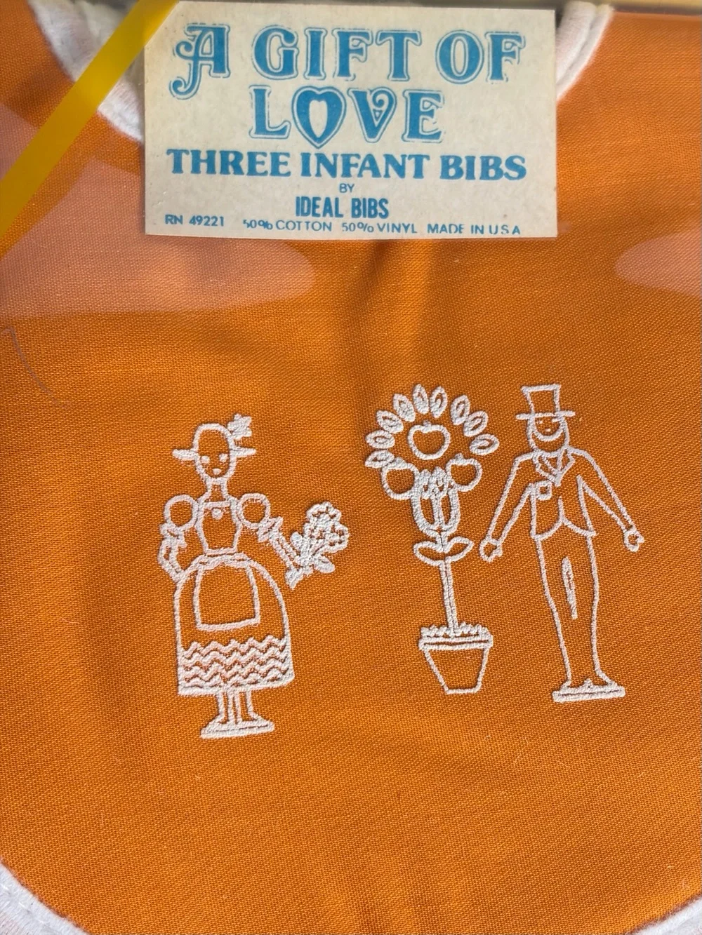 Vintage A Gift Of Love Cross Stitch Baby Bib 3 Pack In Box Gender Neutral 70s